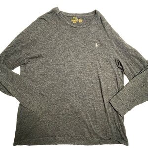 POLO RALPH LAUREN Mens Long Sleeve Tee M Heather Grey Embroidered Pony Classic